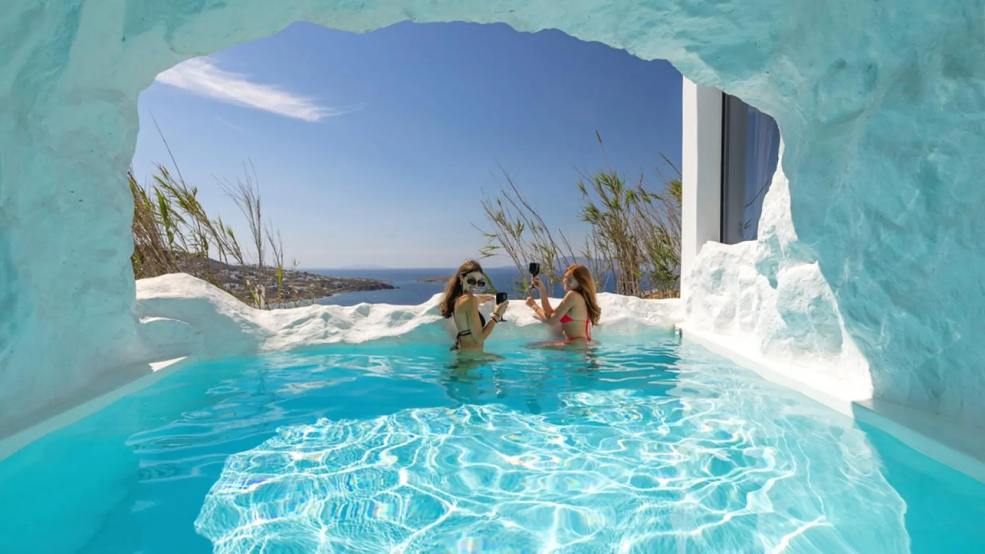 Mykonos Town Black Villa With Cave Heated Pool