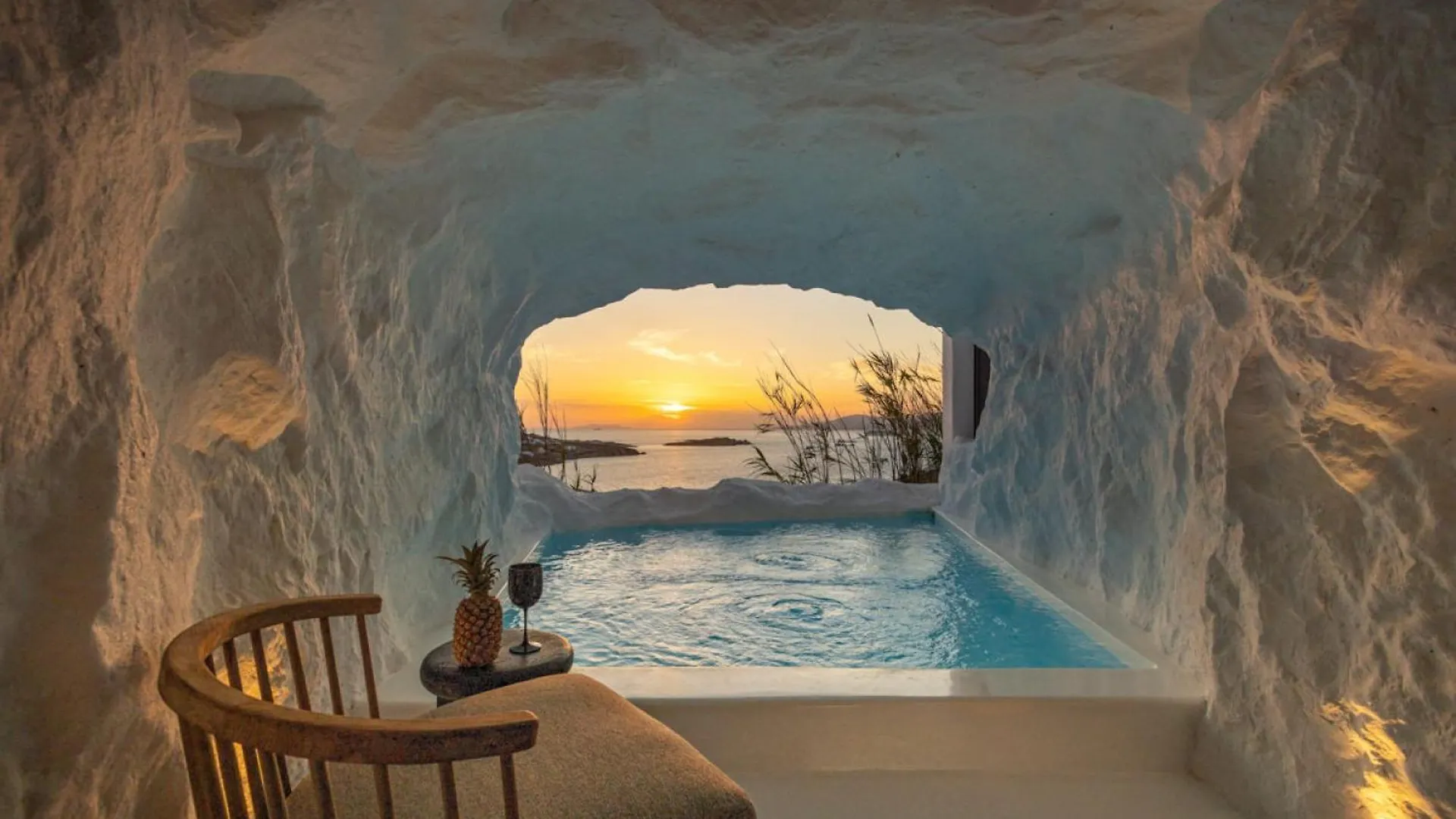 Mykonos Town Black Villa With Cave Heated Pool